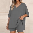 thumbnail image 2 of LIaqionyy 2 Piece Sets for Women Summer Lounge Short Sleeve Oversized V Neck Shirt Biker Shorts Outfits Set, 2 of 7