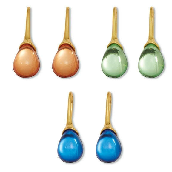 Colorful Crystal Goldtone Drop Earrings, 3-Piece Set