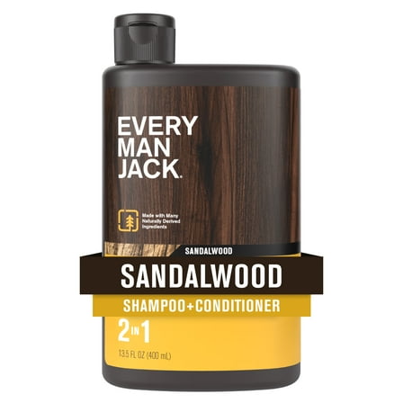 Every Man Jack Sandalwood Daily 2-in-1 Shampoo and Conditioner for Men, Naturally Derived, 13.5 oz