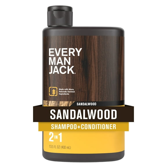 Every Man Jack Sandalwood Daily 2-in-1 Shampoo and Conditioner for Men, Naturally Derived, 13.5 oz