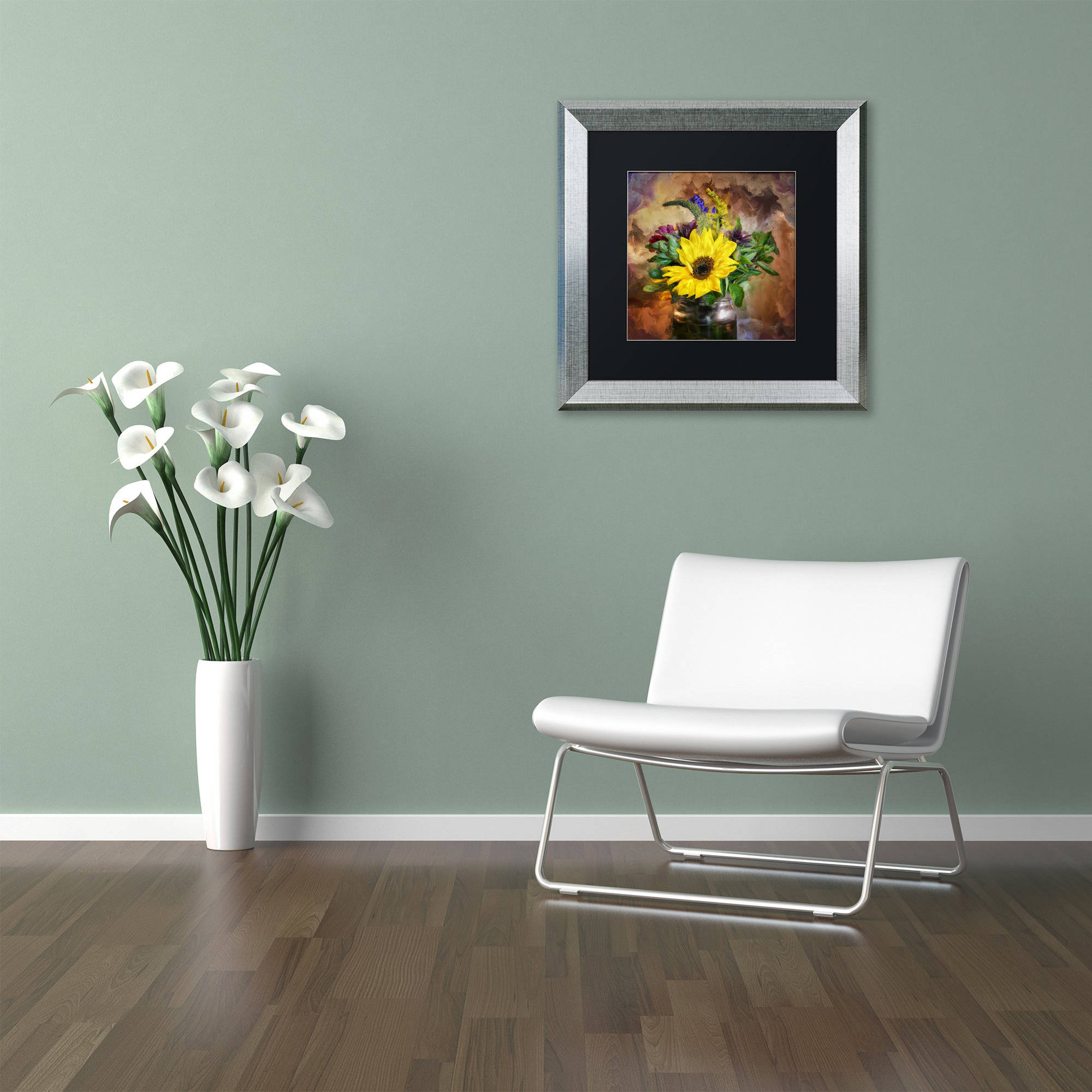 Trademark Fine Art "A Jar of Wildflowers" Canvas Art by Lois Bryan Black Matte, Silver Frame