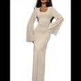 thumbnail image 1 of Vestido de Invitada de Boda para Mujer, Larga, Ajustado, de Punto Acanalado, Maxivestido Formal de Otoño Albaricoque M, 1 of 9