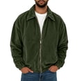 thumbnail image 3 of Atkumj Bomber Jacket Men Comfortable Turn Down Collar Full Zip Corduroy Jacket Casual Loose Solid Color Long Sleeve Fall Jacket Men for Daily Wear 2XL, 3 of 9