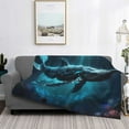 thumbnail image 2 of Disketp Vintage Blue Pattern Whale Flannel Blankets - Thick and Warm Blanket for Winter, Soft Fuzzy Plush King Blanket for All Seasons80"x60", 2 of 6