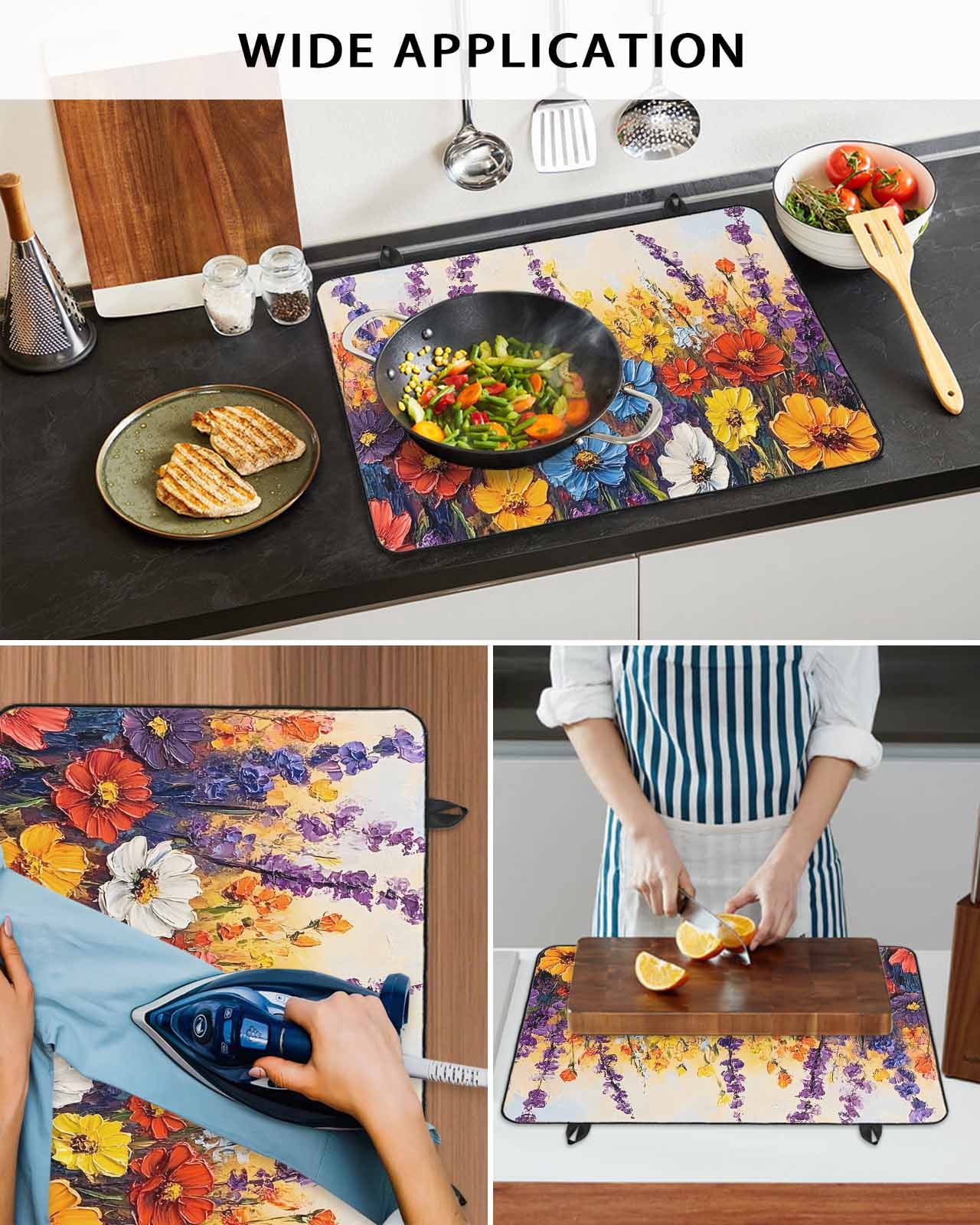 nqOlkjepod Large Induction Cooktop Protector Mat 24"x21", Vintage Flowers Stove Top Covers for Electric Stove, Abstract Oil Painted Farmhouse Botanical Stove Burner Cover Mats, Glass Top Stove Cover