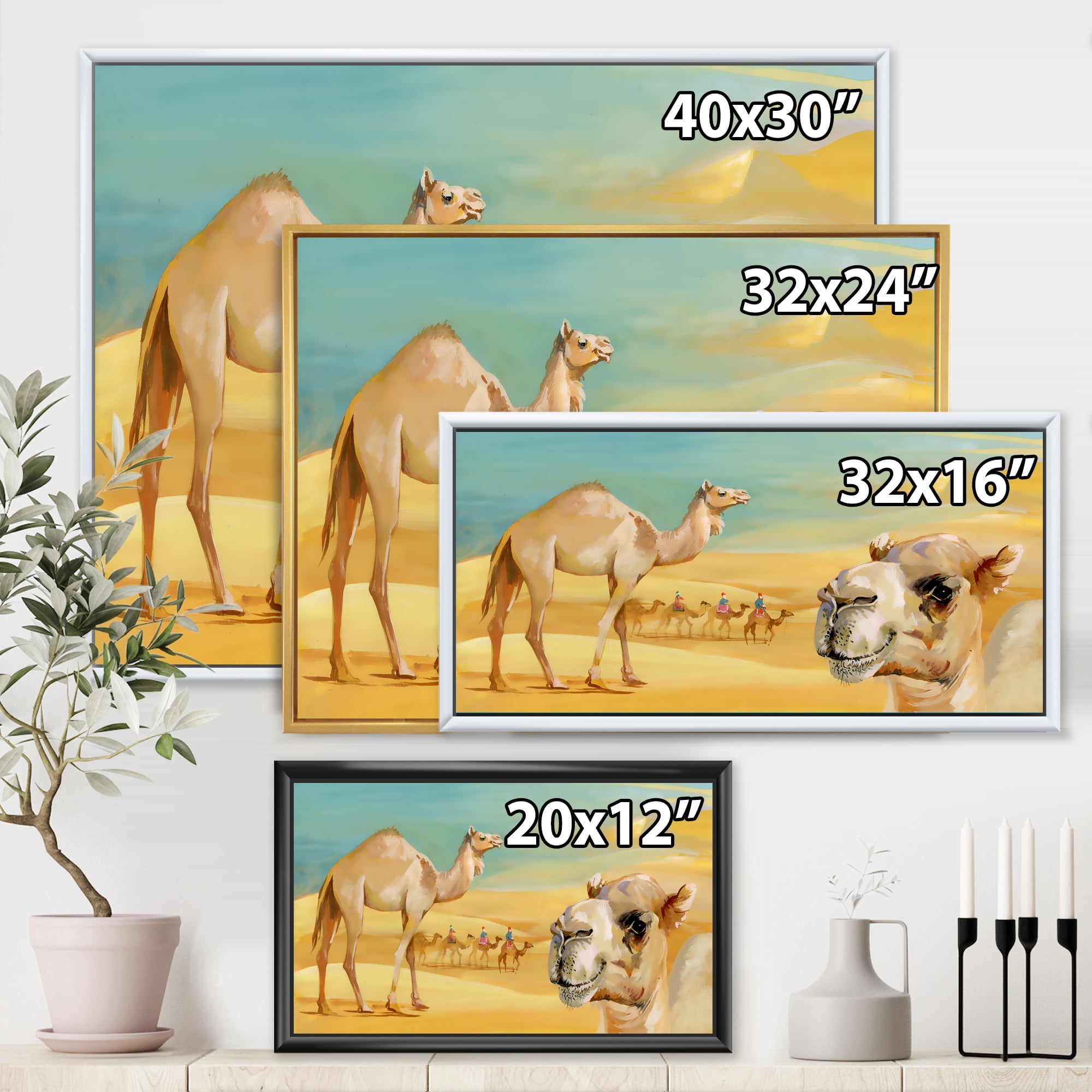 Designart 'Camels In Wild Desert II' Farmhouse Framed Canvas Wall Art Print