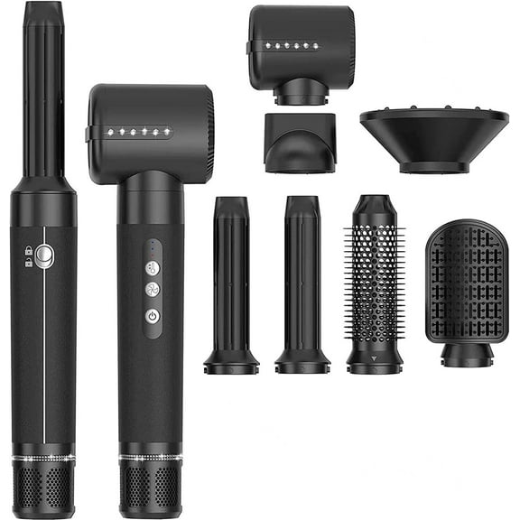 High Speed Ionic Blow Dryer Brush with Diffuser,7-in-1 Hair Dryer and Styling Tool: Hot Air Curlers, Curling Brush,Hair Straightener Brush Black