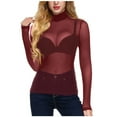 thumbnail image 3 of Funicet Women's Long Sleeve See Through Mesh Sheer Solid Top Blouse Shirts Wine 3XL, 3 of 8