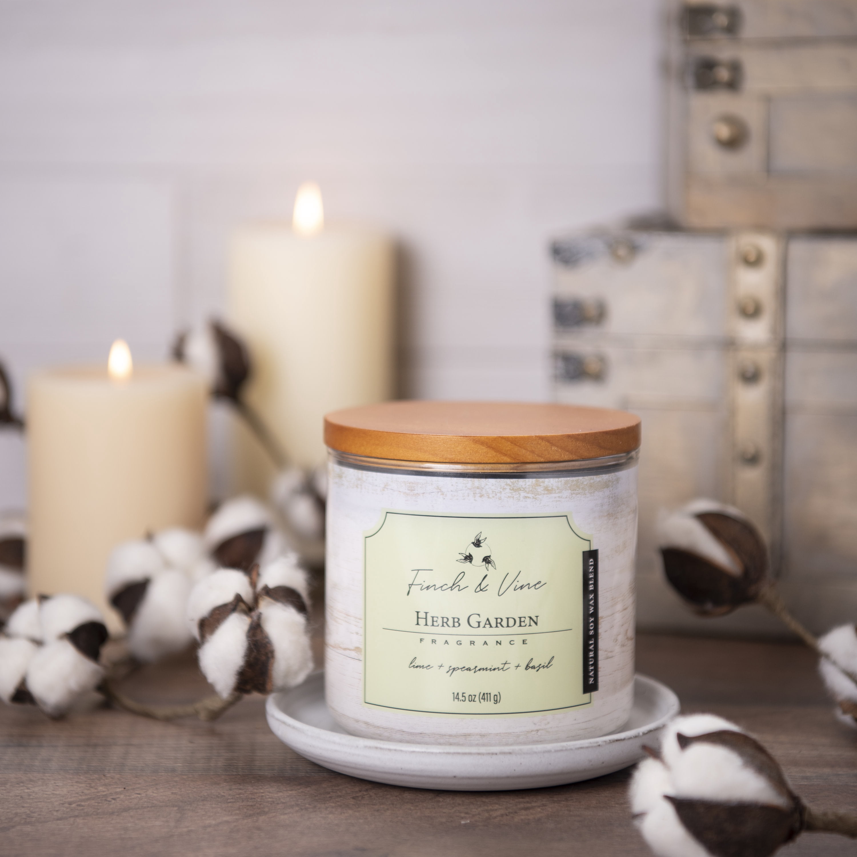Carolina Candle Herb Garden 14.5Oz, 3 Wick Candle, White