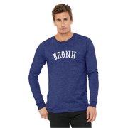 Daxton Retro Bronx Arch Font Long Sleeves T Shirt Soft Medium Weight Cotton, Heather Navy Tee White Font, 3XL