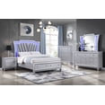thumbnail image 4 of 3pc Modern LED Light King Upholstery Storage Bed 2x Nightstand Set Silver, 4 of 4