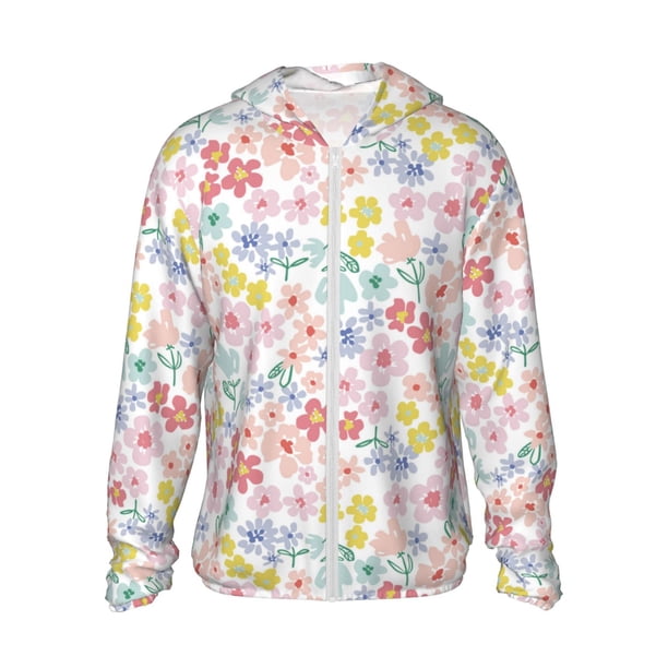 Balery Retro Floral Sudadera ligera de manga larga con capucha y protección solar UPF 50+ para hombre y mujer, ideal para pesca y running-3X-Large