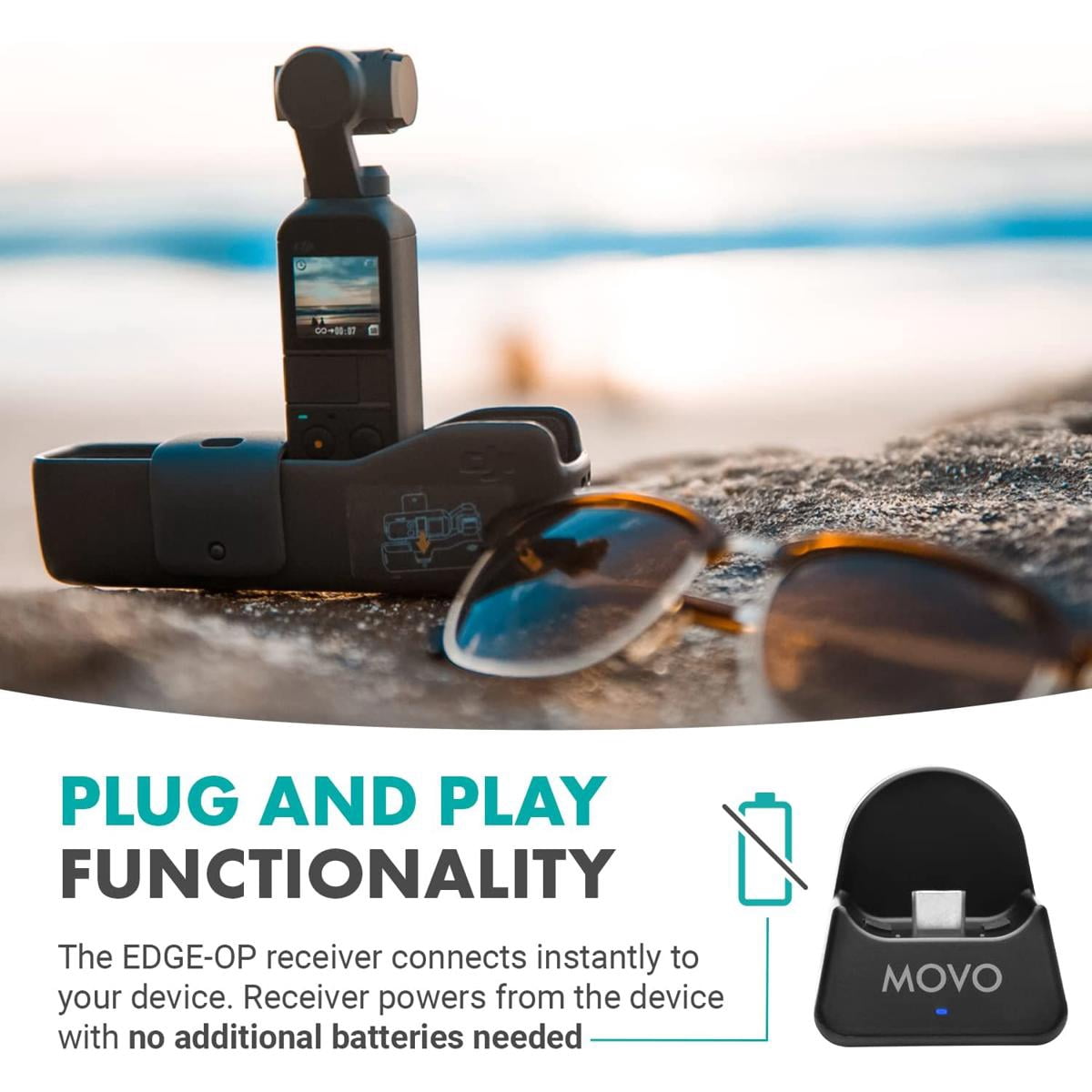 Movo Photo EDGE-OP-DUO Wireless Lavalier Microphone for DJI Osmo Pocket 1 and 2