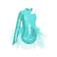 thumbnail image 3 of DPOIS Kids Girls Sequin One Shoulder Dance Dress Skirted Leotard Jazz Costume Blue Green 8, 3 of 5