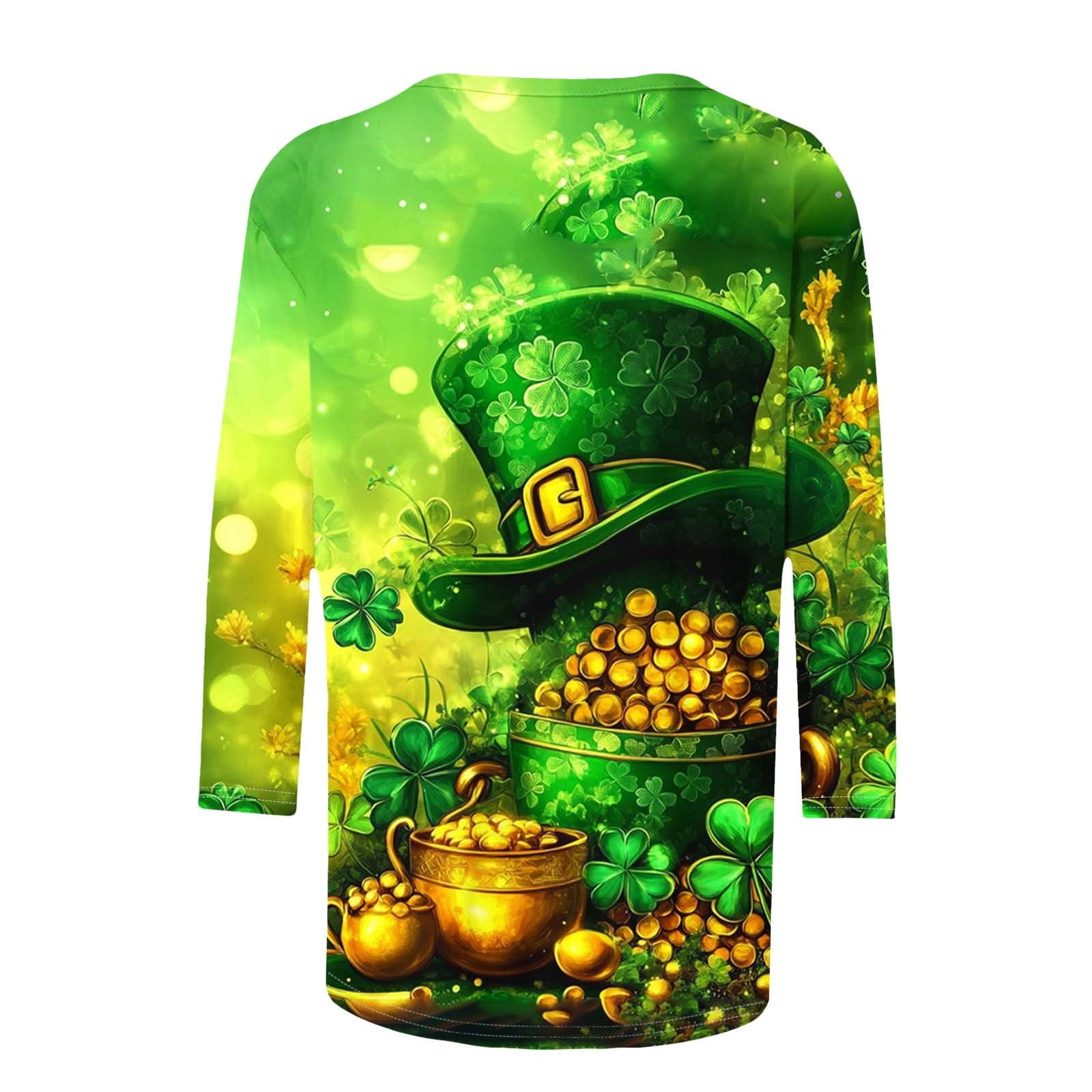 ZVAVZ Shirts for Women Casual,Ladies 3/4 Sleeve Clover Graphic