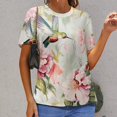 thumbnail image 6 of Flower Hummingbird Womens Tops Women's Fashion Casual Short Sleeve Flower Print Round Neck Pullover Top Blouse, 6 of 6