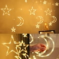 thumbnail image 4 of Cortina de luz con forma de luna y estrellas, cadena de luces para ventana, control remoto, iluminación impermeable, color blanco cálido, 4 of 5