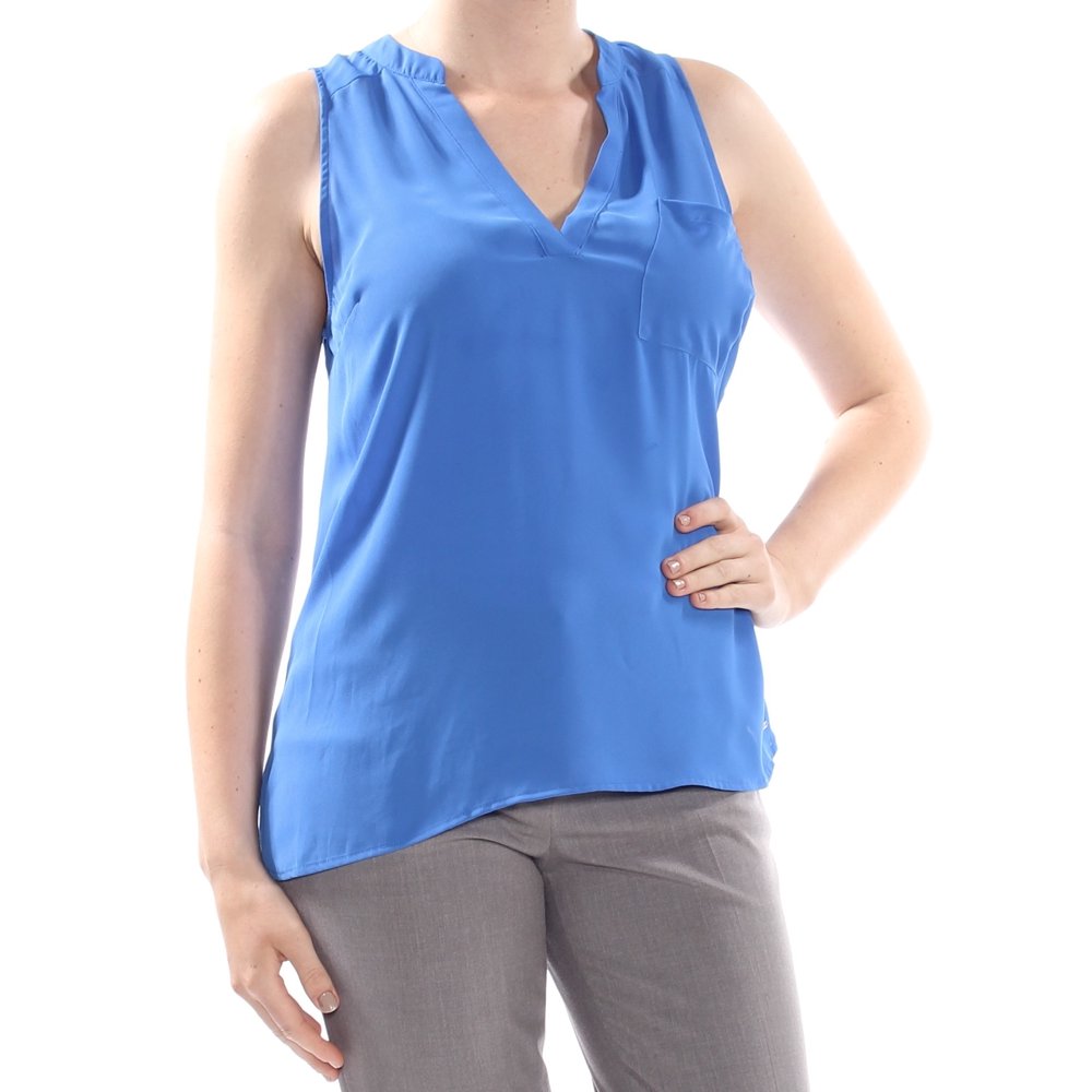 GUESS - GUESS Womens Blue Pocketed Sleeveless V Neck Top Size M ...