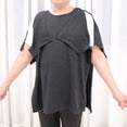thumbnail image 6 of YLSDY Men's Solid Chest Pocket Post Surgery Top Snap Front Short Sleeve Adaptive Round Neck Shirt Dark Gray M, 6 of 9