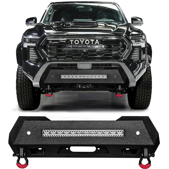 Vijay Compatible with 2024-2025 Toyota Tacoma Replacement Front Bumper Textured Black Steel with Lights and D-rings