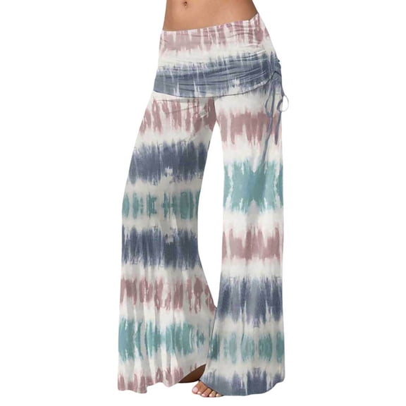 Bibifish Womens Yoga Pants Wide-Flared Yoga Pants Multi-Color Tie-Dye Print Drawstring Waist Lightweight Festival Outing Trendy Activewear