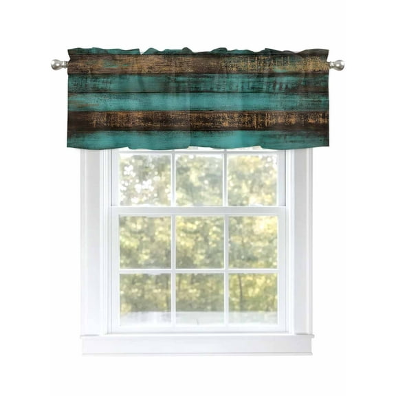 Vintage Teal Stripe Curtain Valances for Windows, Farmhouse Shabby Turquoise Kitchen Valance Window Treatment, Light Filtering Block Curtains for Bathroom/Bedroom/Living Room 42'' x 12''