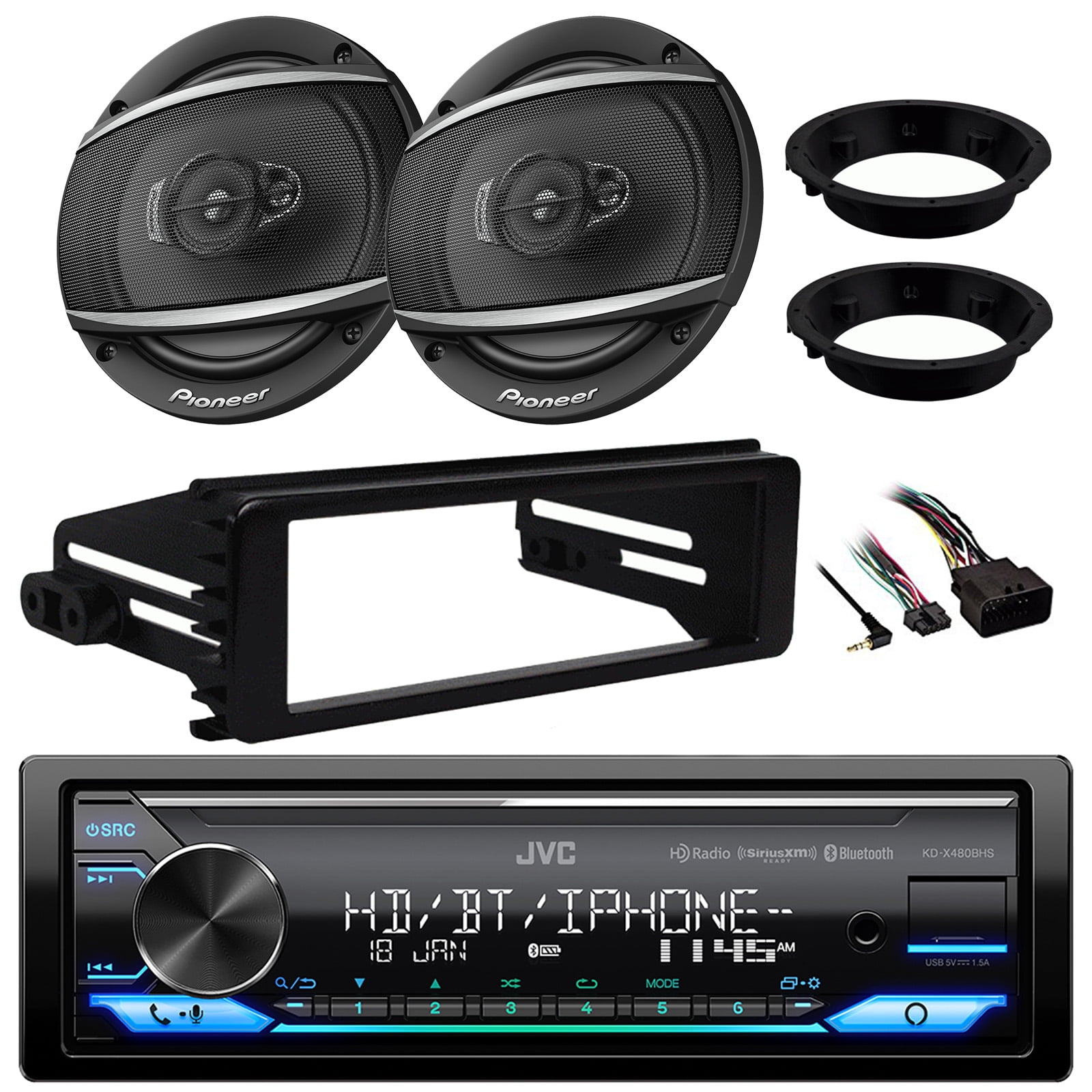JVC KDX480BHS Single DIN Bluetooth USB AUX LED Illumination AM/FM