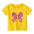 thumbnail image 4 of NINGMENG Hauts et T-Shirts pour Filles, Imprimé Lettre, Col Rond, Manches Courtes, Décontracté, Jaune, 10-11 Ans, 4 of 4