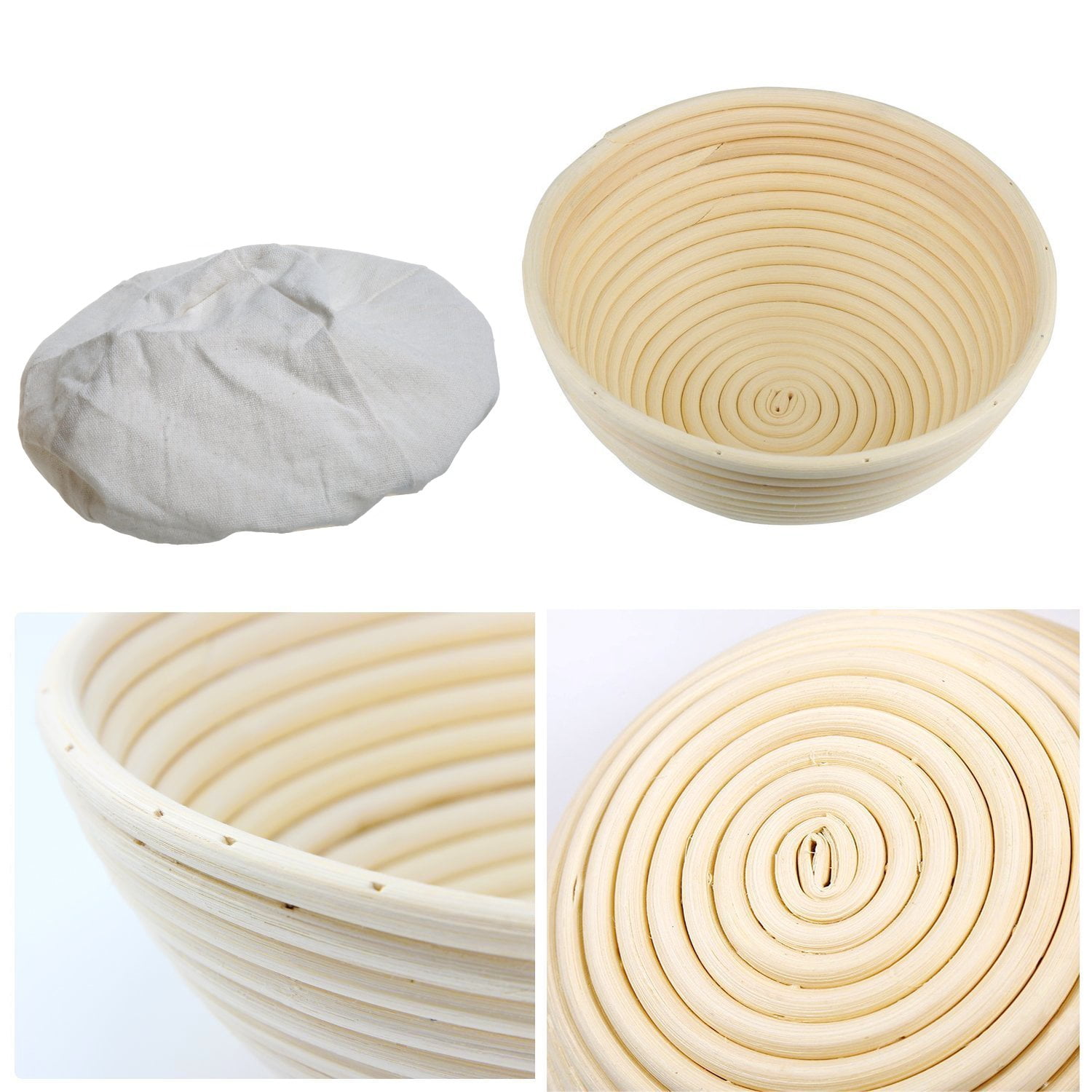 Basket Liner Happy Sales HSBSK-10 Artisan Bread Starter Kit Includes; Banneton Proofing Basket and Dough Starter Bowl Scraper 