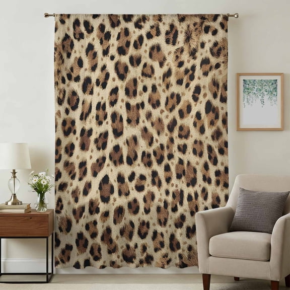 Leopard Prints Sheer Curtains 84 Inches Long, Modern Geometric Animals Textured Light Filering Curtains, Breathable Simi Curtain Privacy Drapes for Living Room Bedroom Lightweight Window Treatment