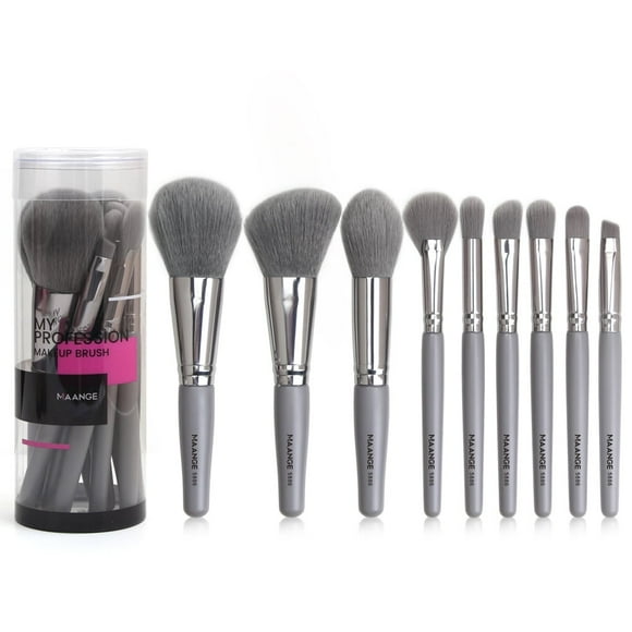 9Pcs/Set Gray Cosmetic Brush Set Face Makeup Tools Foundation Brush Highlighter Brush Eyeshadow Brush Soft Brush Bristles