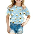 thumbnail image 2 of SJLDQY Girls Shirts Children's Bee Festival Printed Casual Comfortable Crewneck Short Sleeve T Shirt Sky Blue 3-4 Years, 2 of 4