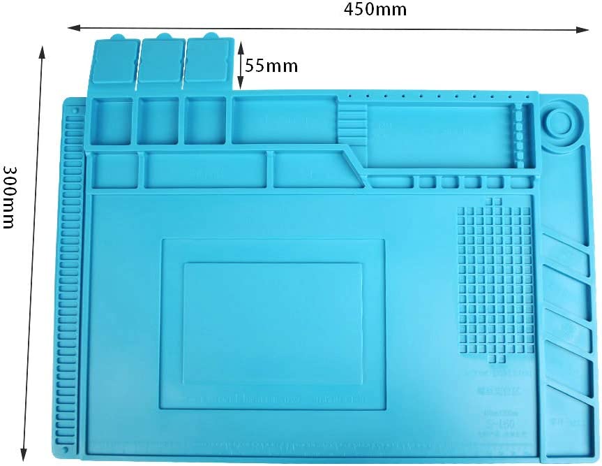 ABPETE S-160 Silicone Repair Mat Electronics Repair Mat Magnetic Repair Mat Silicone Soldering Mat Insulation Silicone Welding Pad for BGA and Gun Soldering Iron, Workbench, Cell Phone Laptop Repair