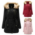 thumbnail image 3 of Feimerou Women's Winter Parkas Mid Length Thick Warm Faux Lamb Wool Lined Jacket Full Zip Drawstring Hooded Sherpa Coats, 3 of 5