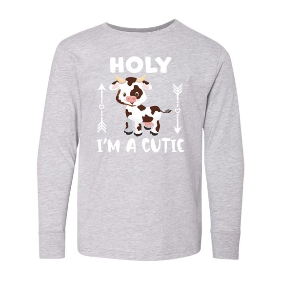 Inktastic I'm a Cutie White and Brown Holstein Cow with Arrows Long Sleeve Youth T-Shirt