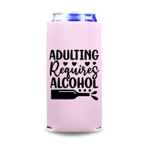 Funny Slim Cooler, Adulting Requires Alcohol, Funny Skinny Coolies, Funny Gag and Girlfriends Gift, Funny Party Favor, Spiked Seltzer Coolie (Blush)