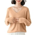 thumbnail image 2 of asjyhkr Women Ribbed Knit Shirts Long Sleeve V Neck Tops Solid Color Comfy Loose Fitting T Shirts Sweater, 2 of 4