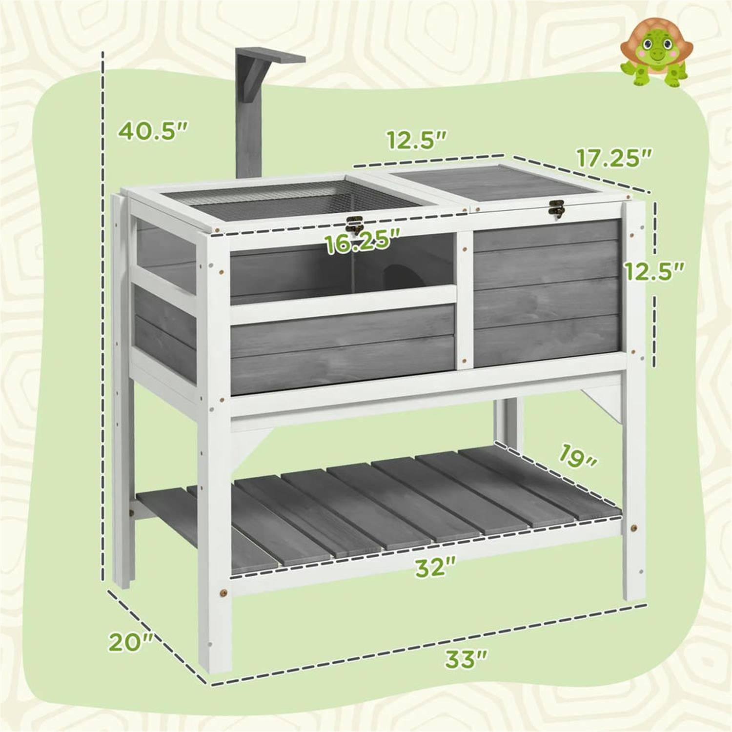 resenkos 40.5" Wooden Tortoise House with Lamp Holder, Shelf Storage, Reptile Cage Enclosure for Turtles, Lizards, Snakes, Small Animal Habitats, Light Gray