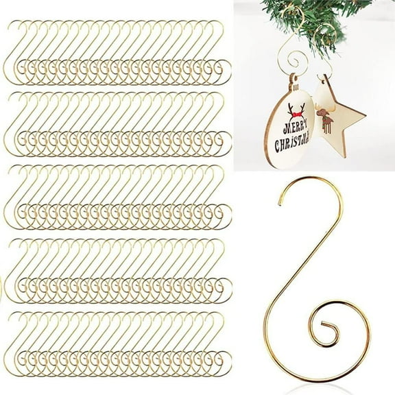 100 Pcs S-Shape Spiral Christmas Ornaments Hooks Gold Swirl Decorative Christmas Tree Hanger Great for Christmas Tree Decoration and Wreaths (A-Glod)