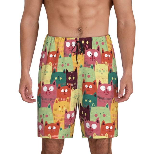 Fotbe Cute Cartoon Cat Pantalones Cortos de Pijama para Hombre, Ropa de Dormir, Pantalones de Pijama Cortos para Hombre-3X-Large