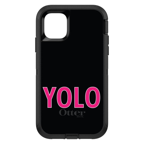 DistinctInk OtterBox Defender Custom Case for Apple iPhone 15 (6.1" Screen) - Black Pink YOLO - Wireless Charging Compatible