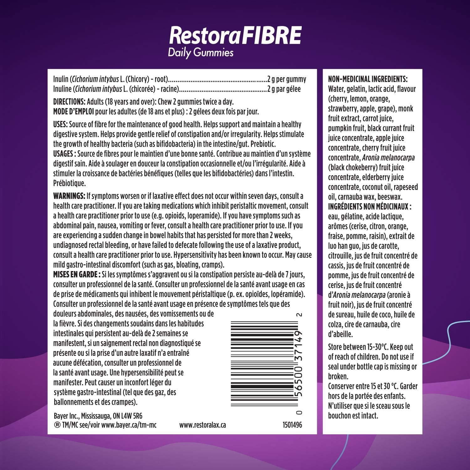 Gelées quotidiennes de fibres prébiotiques RestoraFIBRE – Suppléments de fibres pour les hommes et les femmes; inuline de source naturelle; favorise la régularité et la santé du système digestif; soul 90 unités