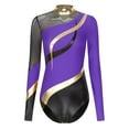 thumbnail image 3 of Yartina Women's Long Sleeve Gymnastics Leotard Metallic Athletic Dance Bodysuit Dancewear Costume Purple XL, 3 of 7