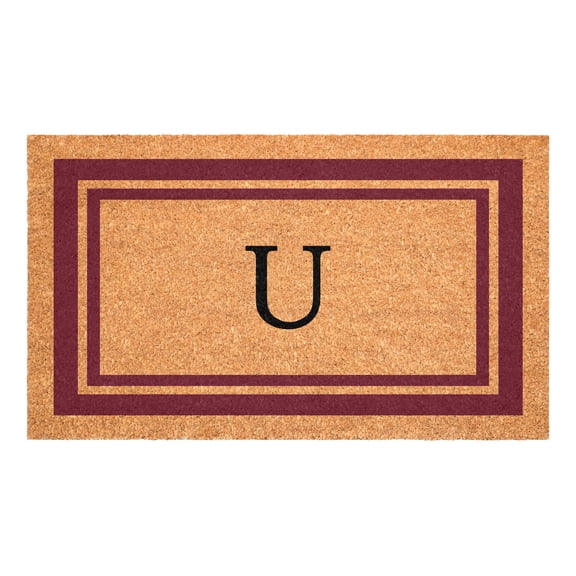 Burgundy Border Monogram Doormat (Letter U)