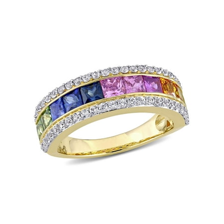 3 Carat T.G.W. Multi-color Sapphire 14kt Yellow Gold Anniversary Ring
