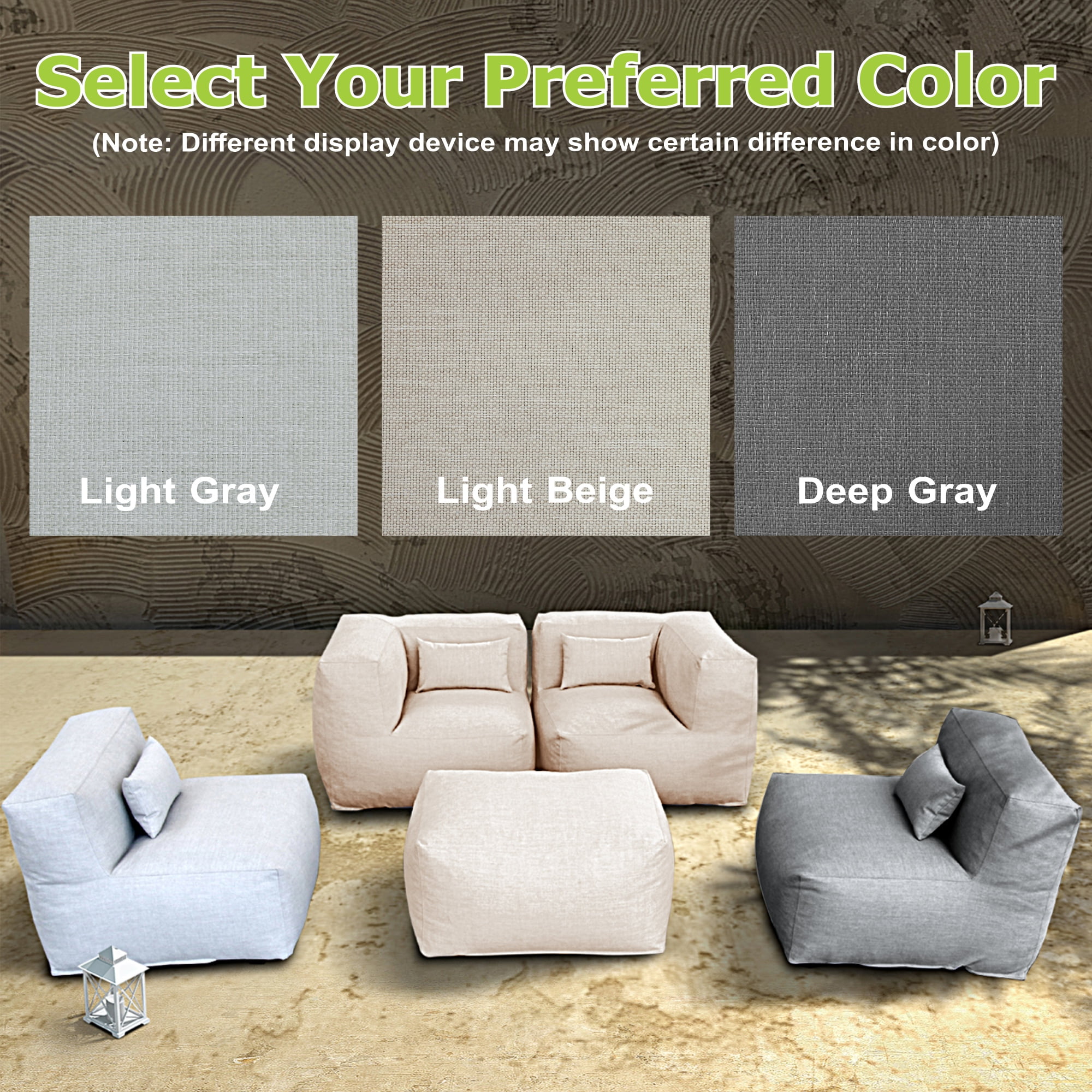 5 Pieces Olefin Patio Conversation Set with Thickened Cushions 4-Seat Outdoor Furniture Set with Bean Bag Chairs (Dark Gray)