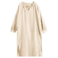 thumbnail image 4 of Annhoo Nightgowns for Women Cotton Comfortable Pleated Loose Plain V Neck Long Sleeve Nightdress Fashion Clothes, 4 of 6