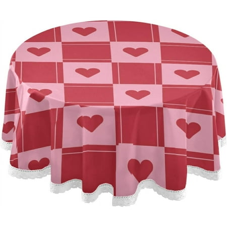 

SKYSONIC Valentine s Day Round Tablecloth Creative Lattice Love Heart Round Table Cloth Water Resistant Spill Proof Large Table Cover for Valentine s Day Romantic Dinner Decorate 60 in