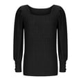 thumbnail image 4 of BiZtdJrK Womens Fall Winter Sweaters Casual Ribbed Knit Long Sleeve Shirts Loose Square Neck Dressy Pullover Blouse Teen Girls Clothes, Black, L, 4 of 7