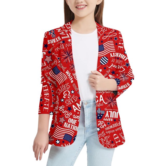 TIEVOSA Veste de Costume Imprimée pour Garçons et Filles pour la Journée de l'Indépendance pour 5-6 Ans